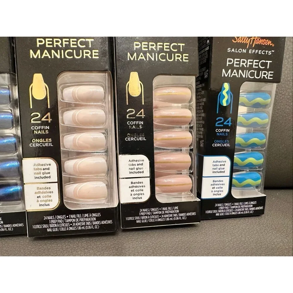 Sally Hansen Ring Pop Green and Blue and French Tip Coffin Shape Nails New